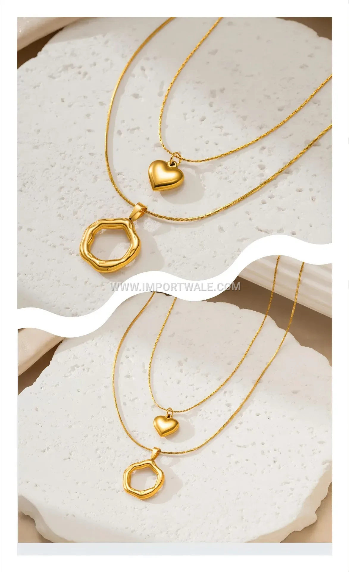 Double Strand Stainless Steel Heart Pendant Layered Necklace