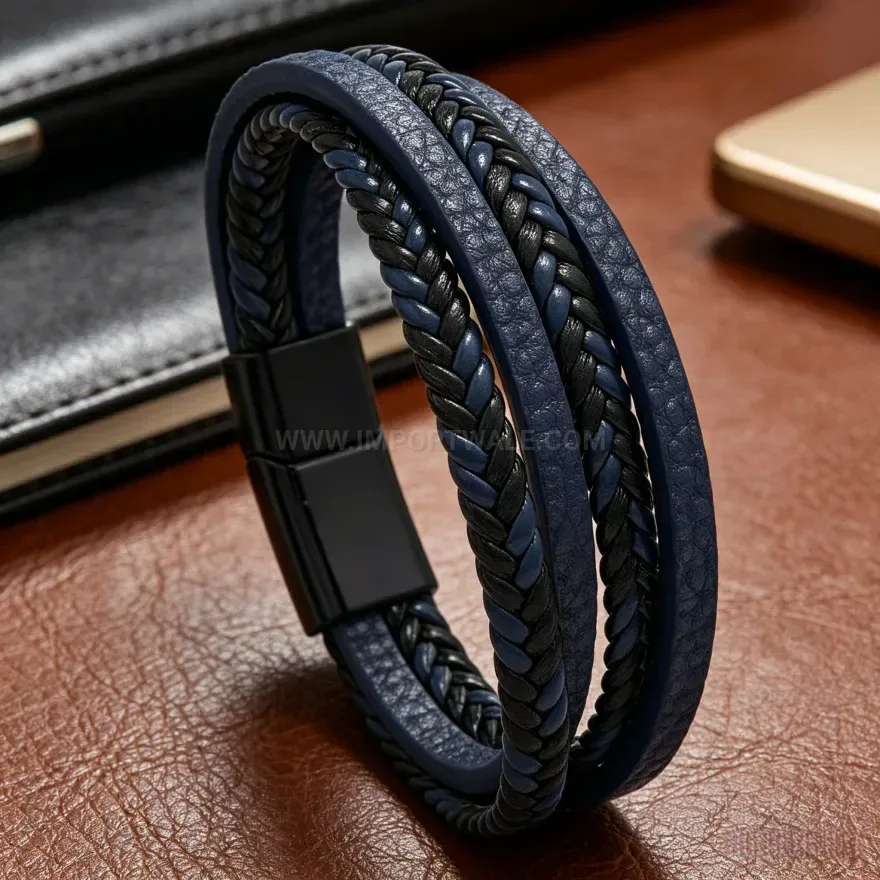 Designer Minimalist Handcrafted Leather Bracelet with Alloy Closure