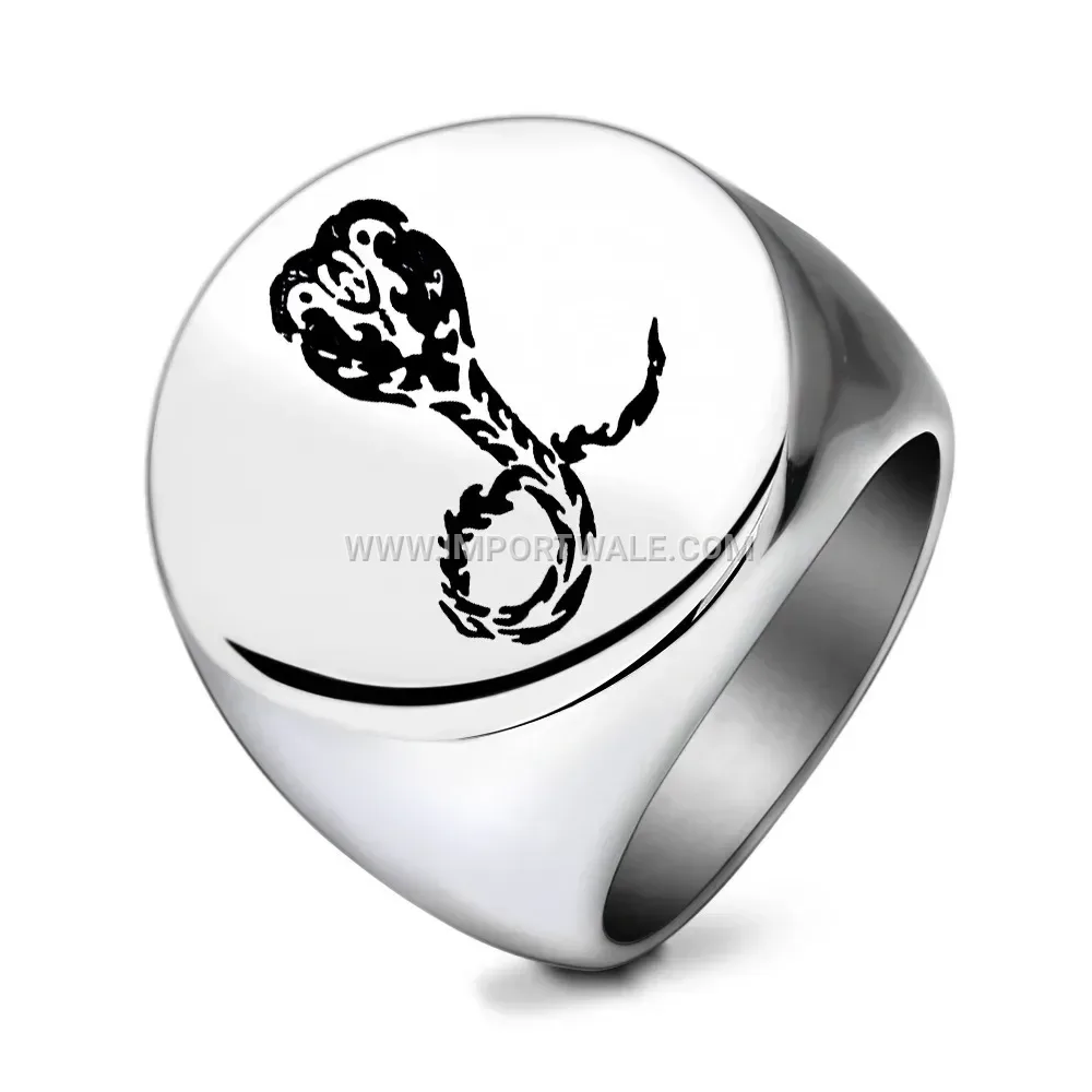 Laser Engraved Cobra Signet Ring in Stainless Steel