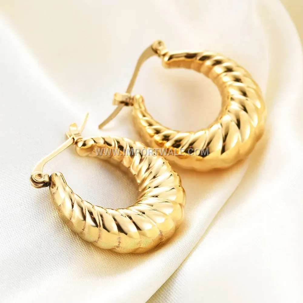 Textured Stainless Steel Chunky Huggie Hoop Earrings