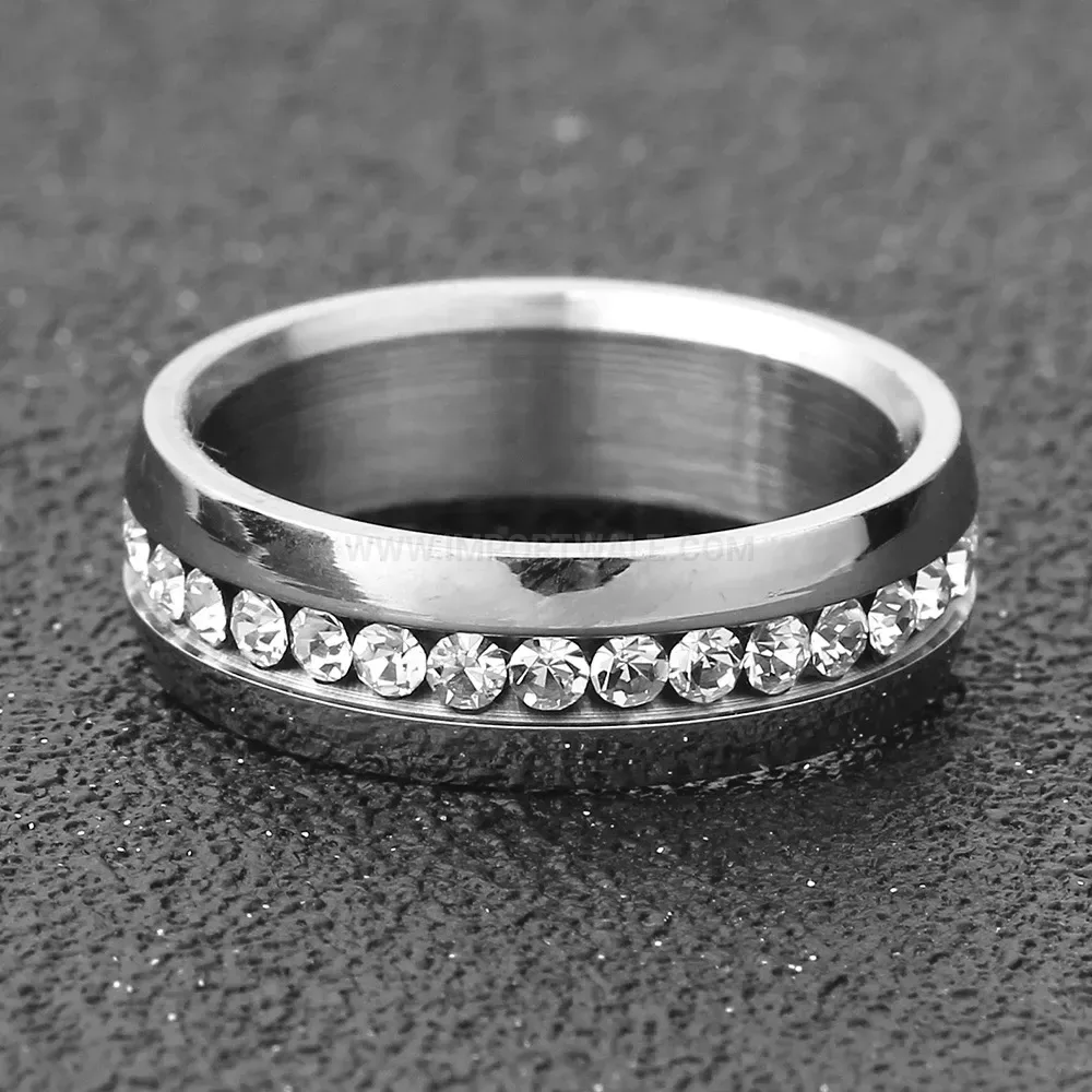 Single Row Zirconia Vintage Stainless Steel Ring 6mm