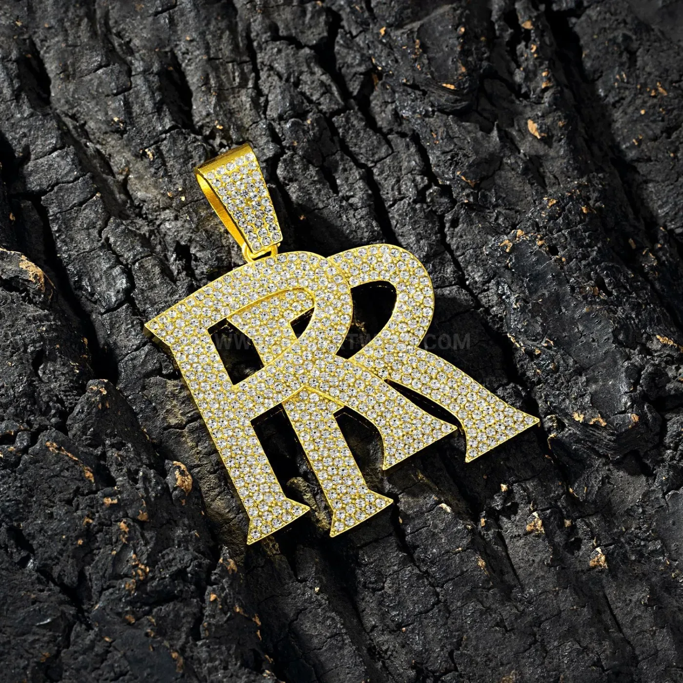 Iced Out Double R Letter Alloy Hip Hop Pendant