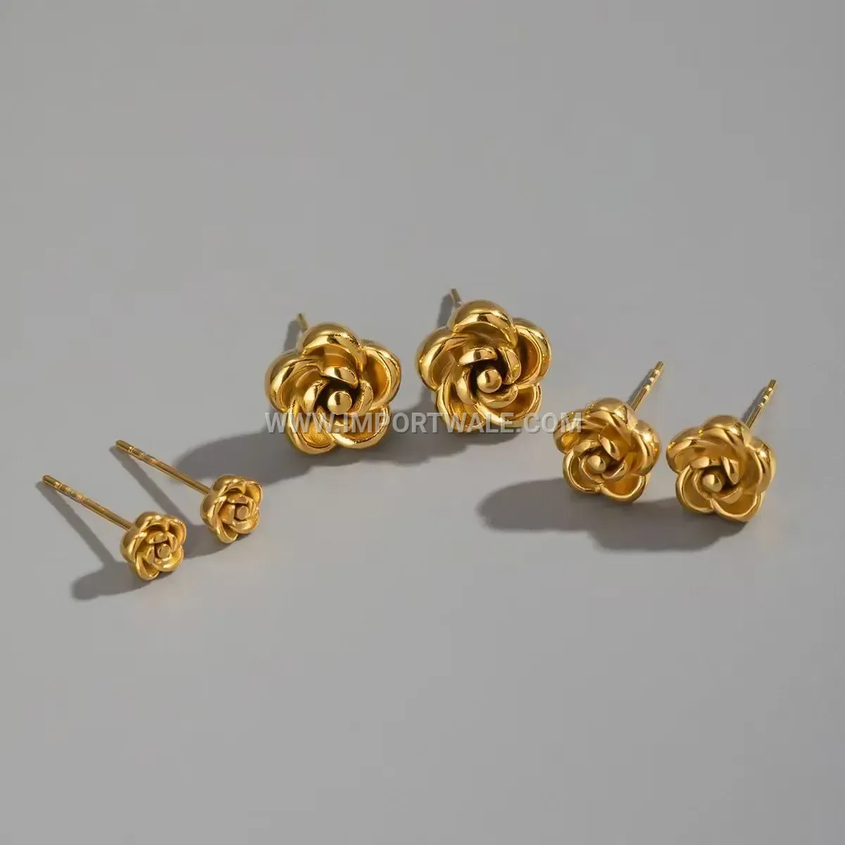 Gold Plated Stainless Steel Rose Flower Stud Earrings