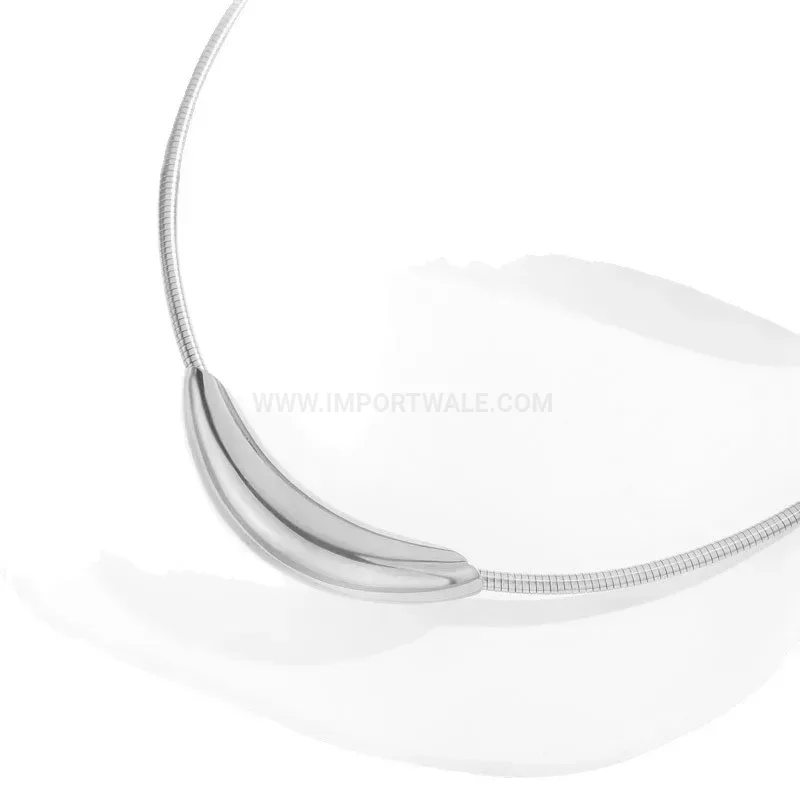 Modern Minimalist Metallic Curved Tube Stainless Steel Collar Necklace