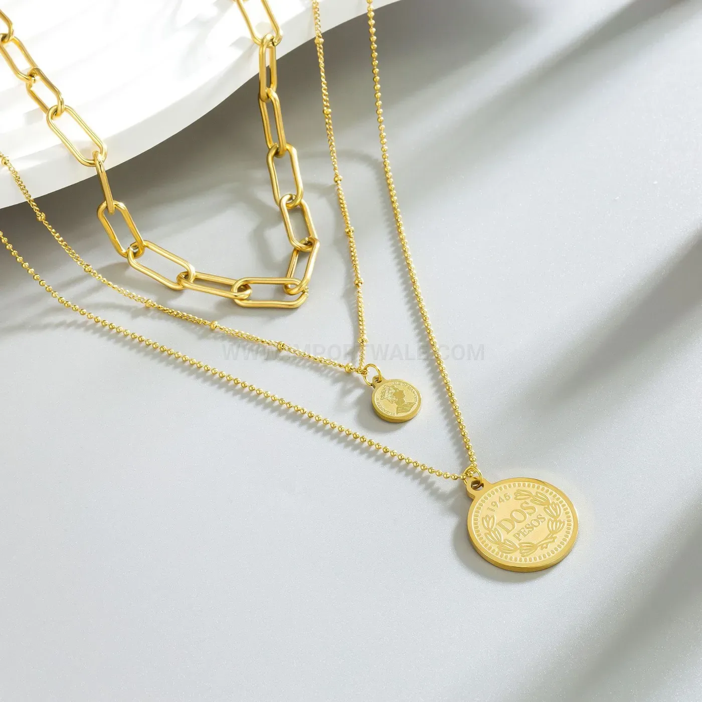 Stylish Multi Layered Titanium Steel Coin Medallion Choker Necklace