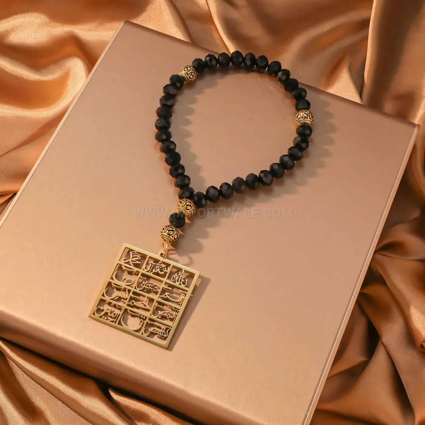 Square Stainless Steel Arabic Calligraphy Grid Amulet Pendant Necklace
