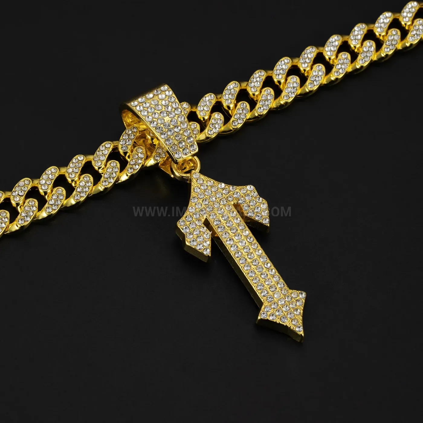 Modern Sword Pendant Crystal Alloy Cuban Chain Necklace
