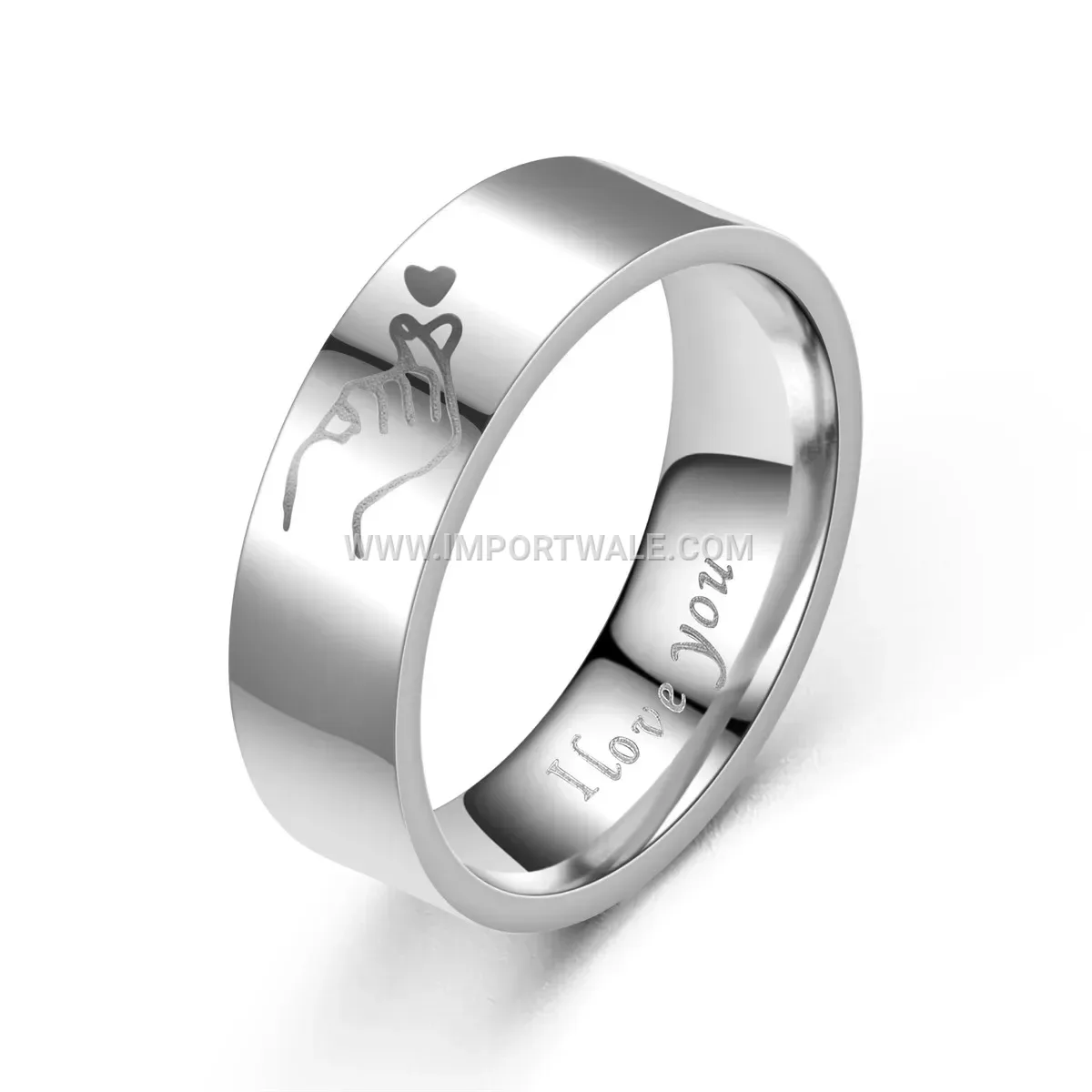 Stainless Steel Heart Gesture Matching Band Ring