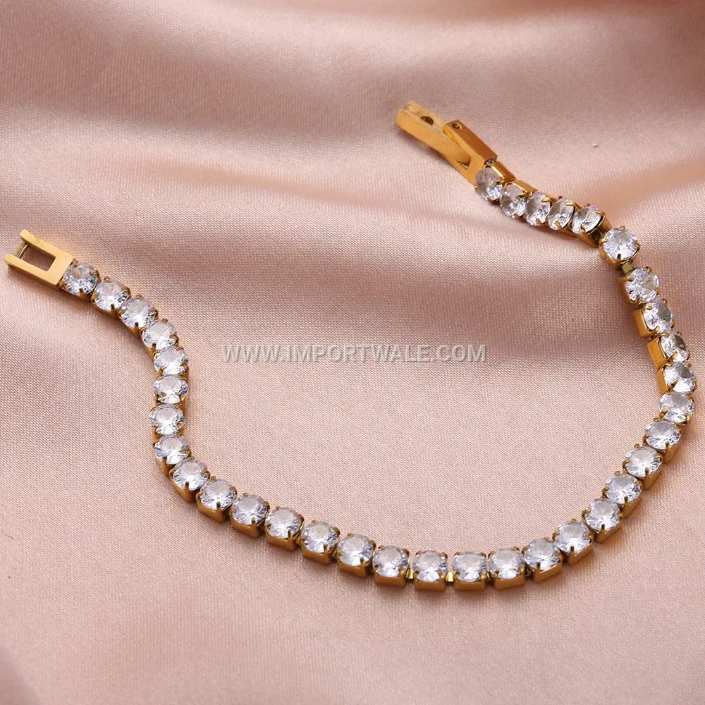 18K Gold Plated Titanium Steel Crystal Tennis Bracelet
