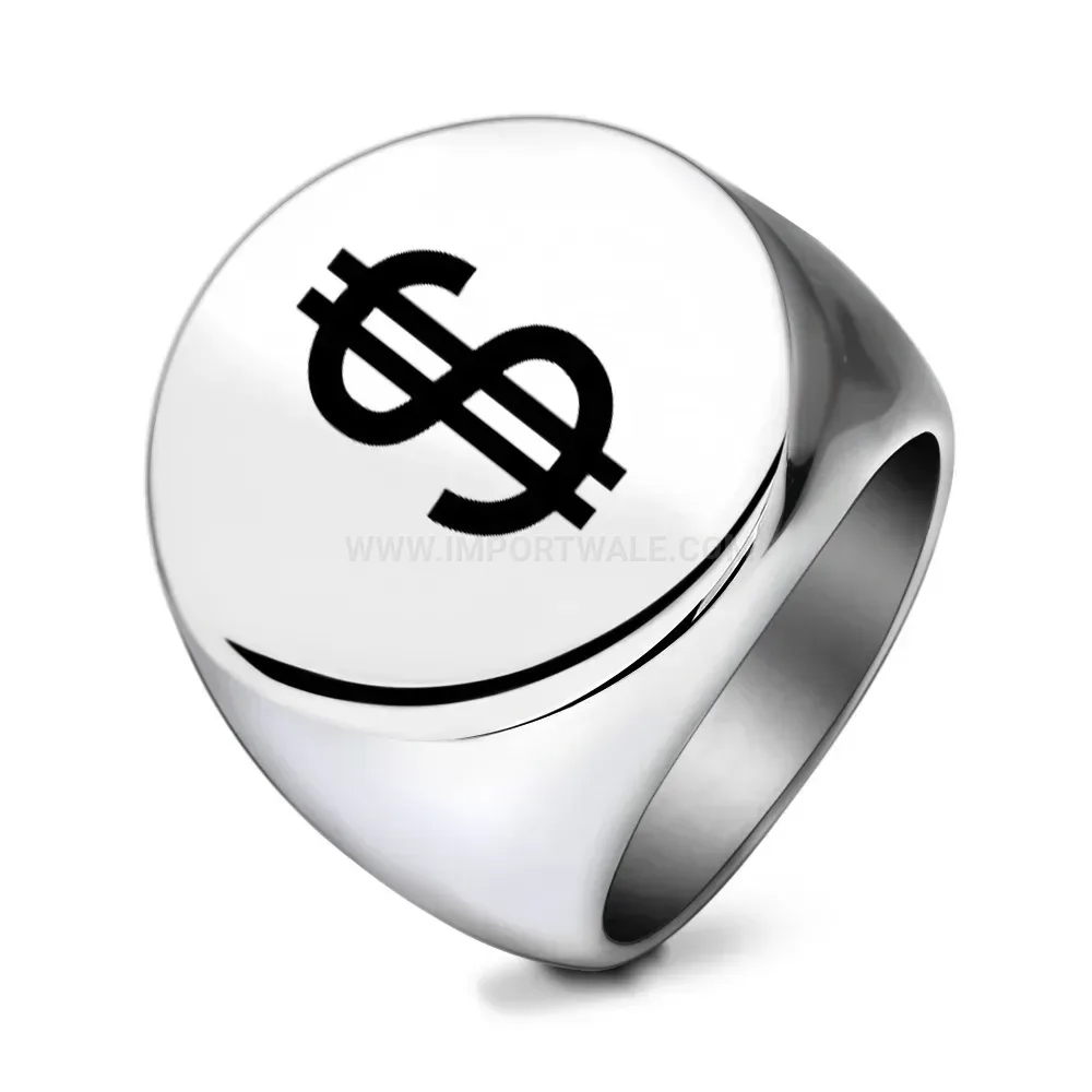 Premium Laser Engraved US Dollar Sign Stainless Steel Round Ring