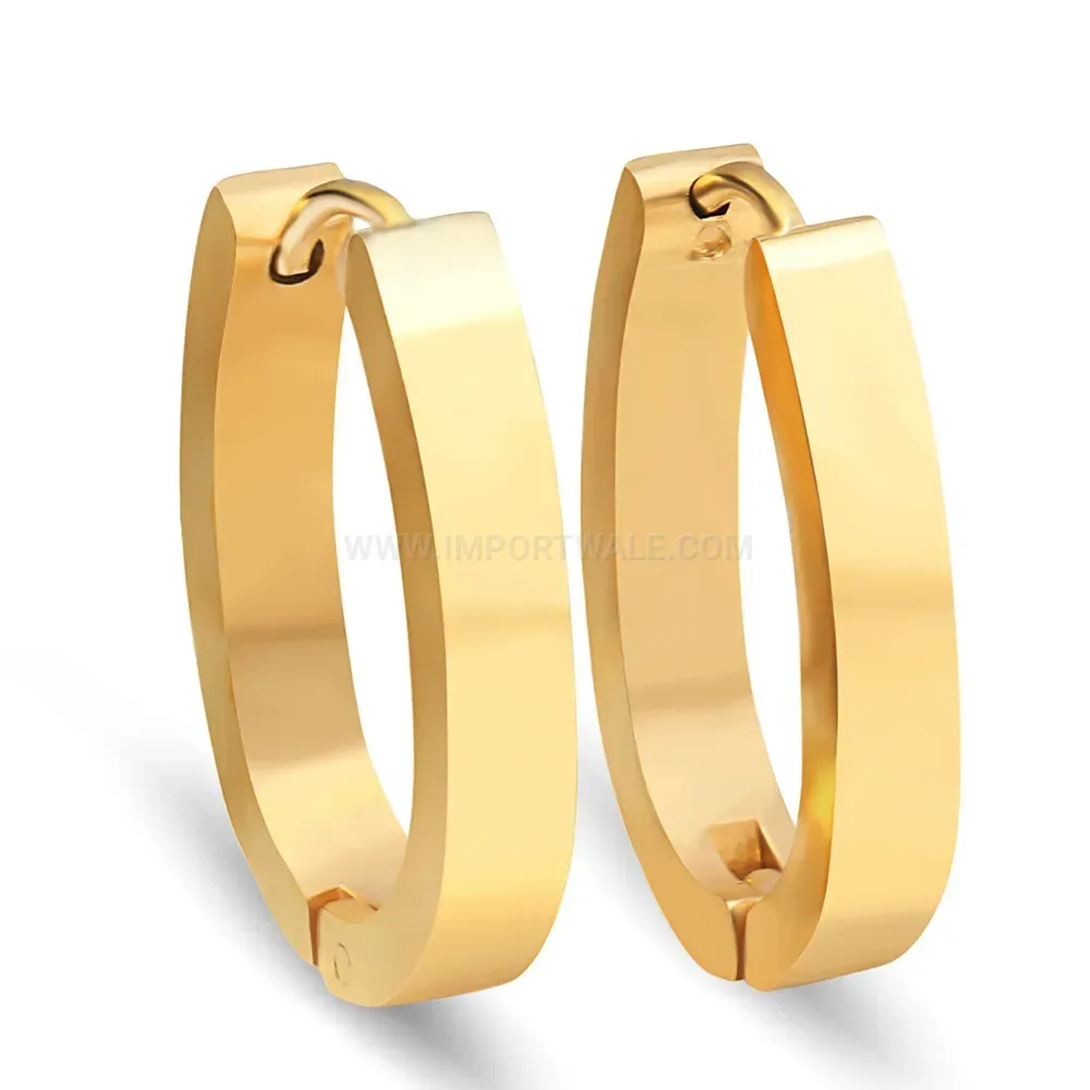Bold Polished Oval Stainless Steel Huggie Hoop Earrings