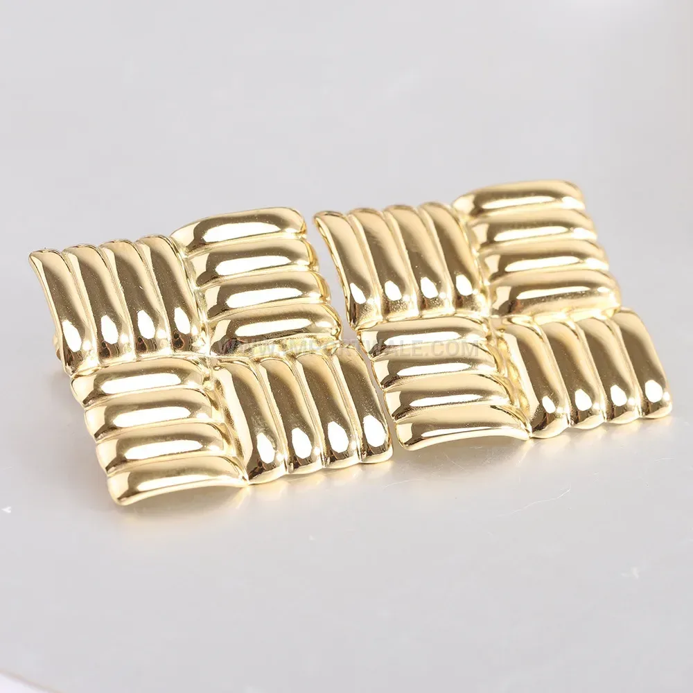 Textured Geometric Grid Stainless Steel Stud Earrings