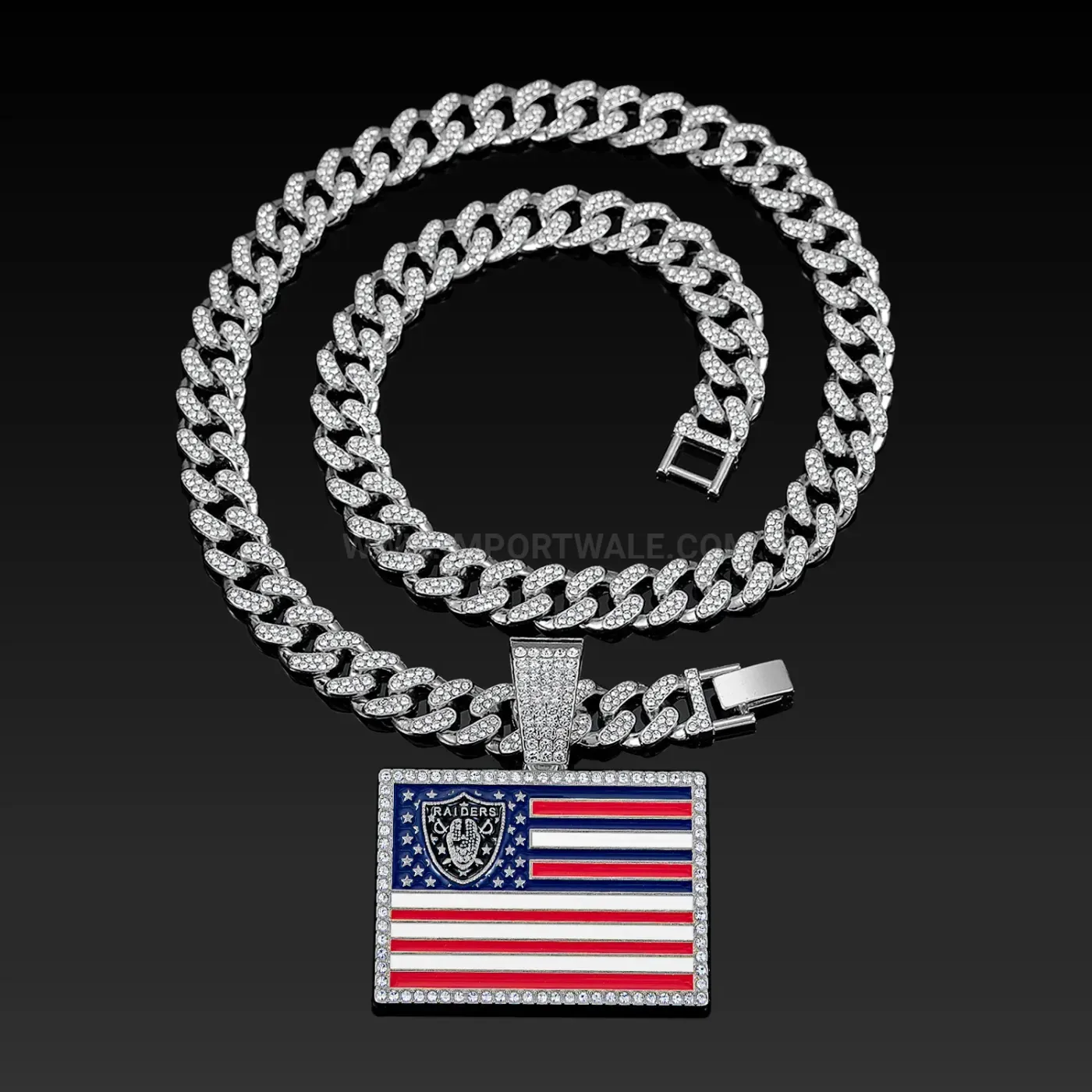 Chic American Flag Motif Iced Out Alloy Cuban Pendant Necklace