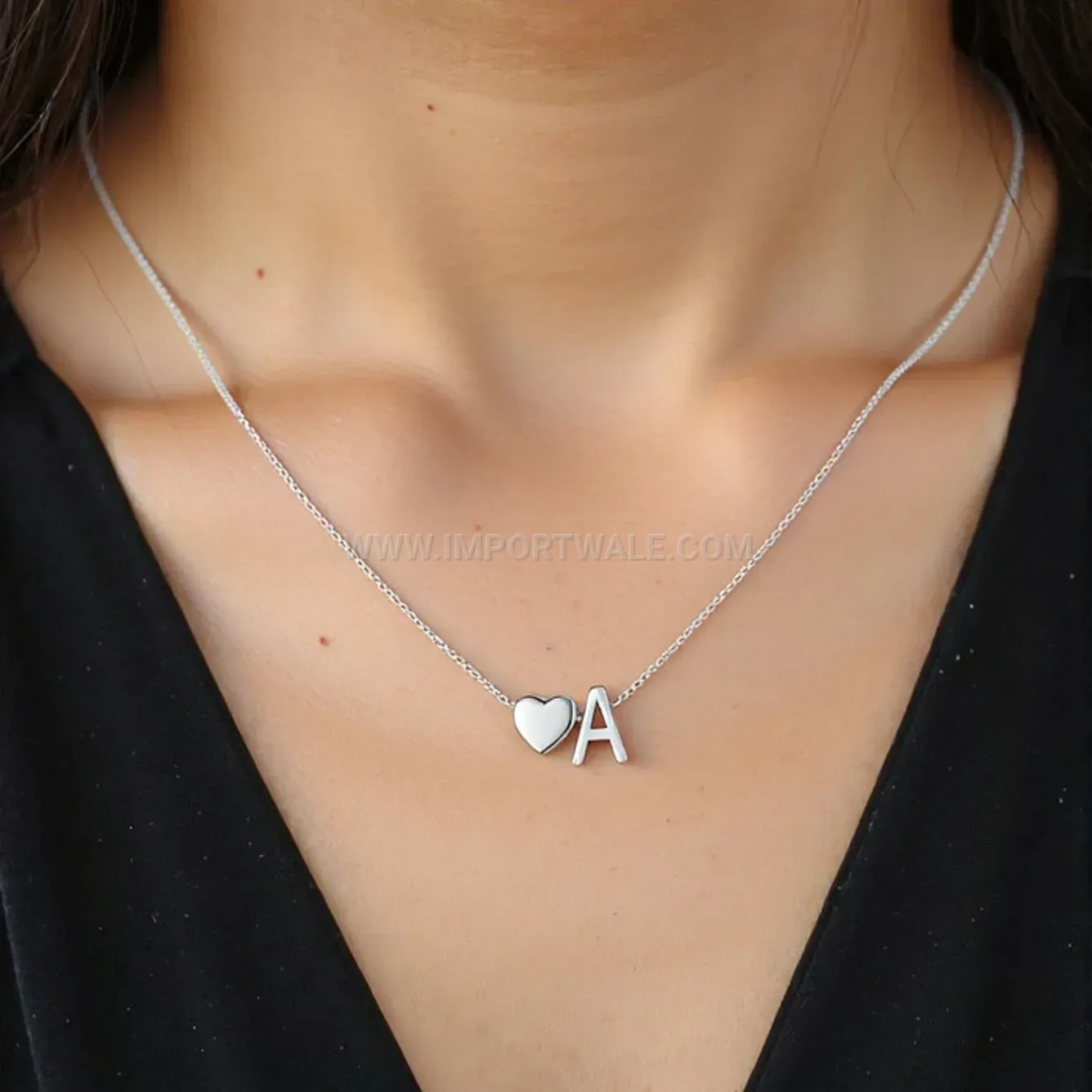 Personalized Stainless Steel Initial Letter Heart Pendant Necklace
