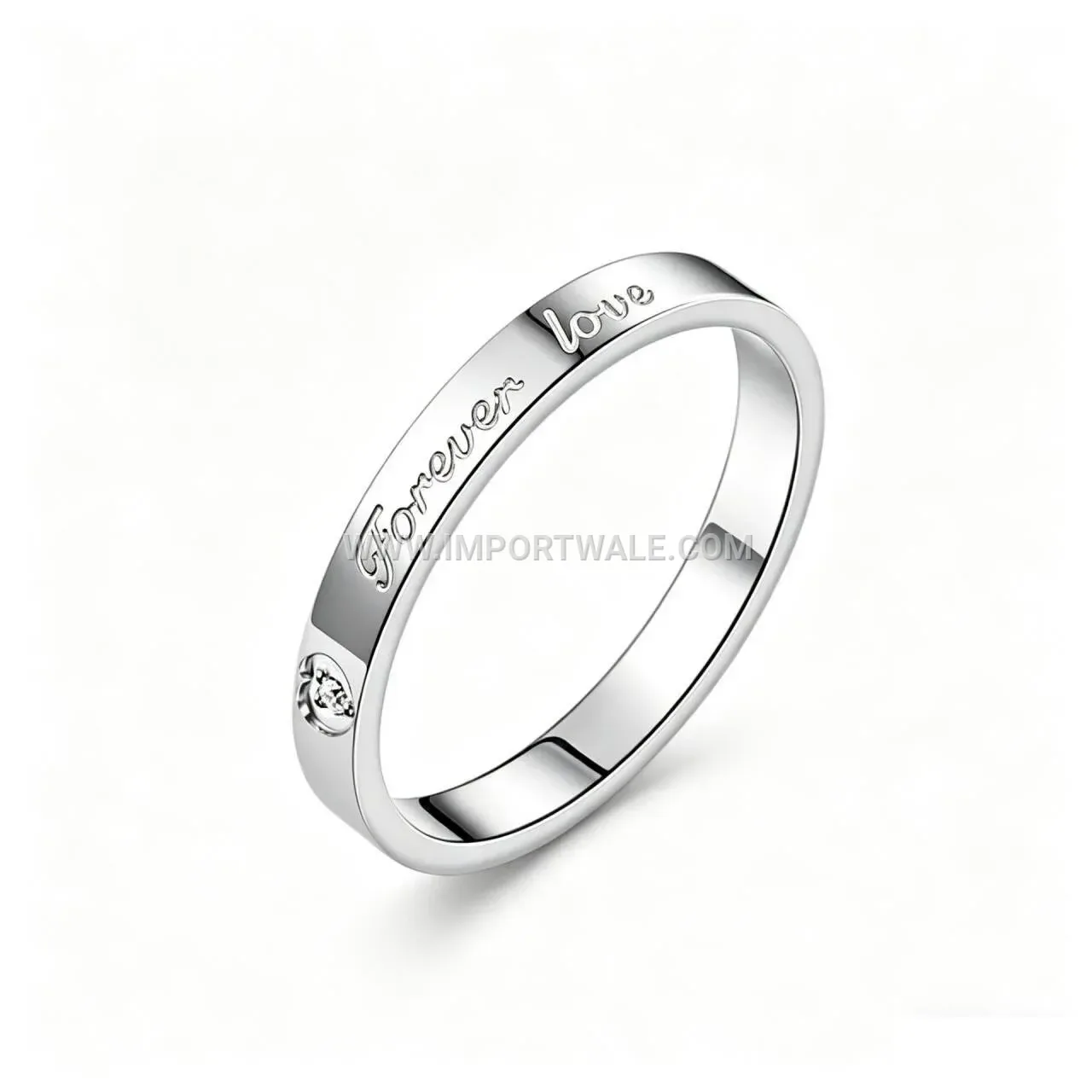 Heart Accent Crystal Stainless Steel Couple Ring