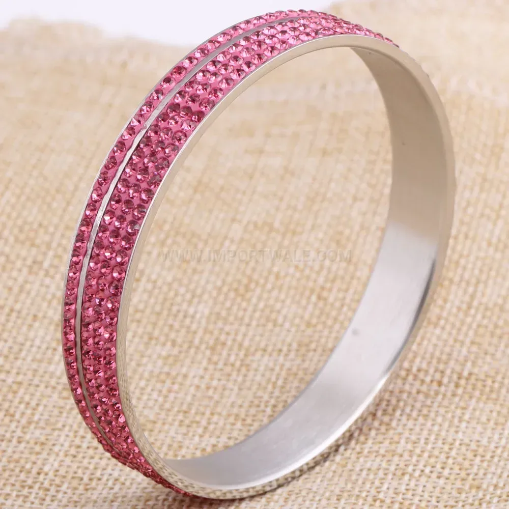 Stylish Four-Row Rhinestone Wide Stainless Steel Bangle