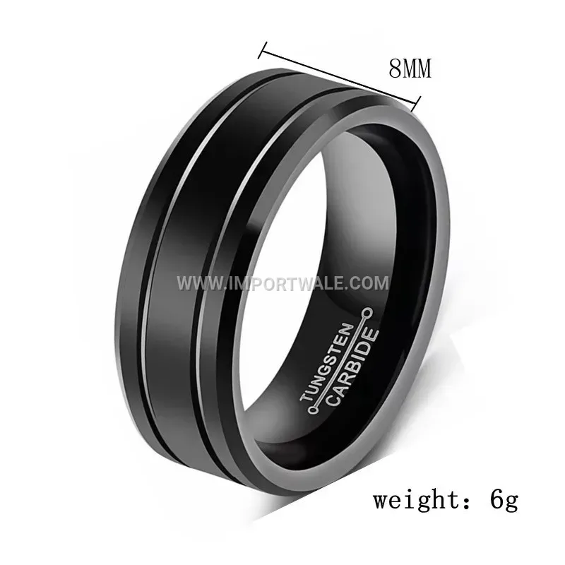 Matte Black Stainless Steel Double Line Beveled Ring