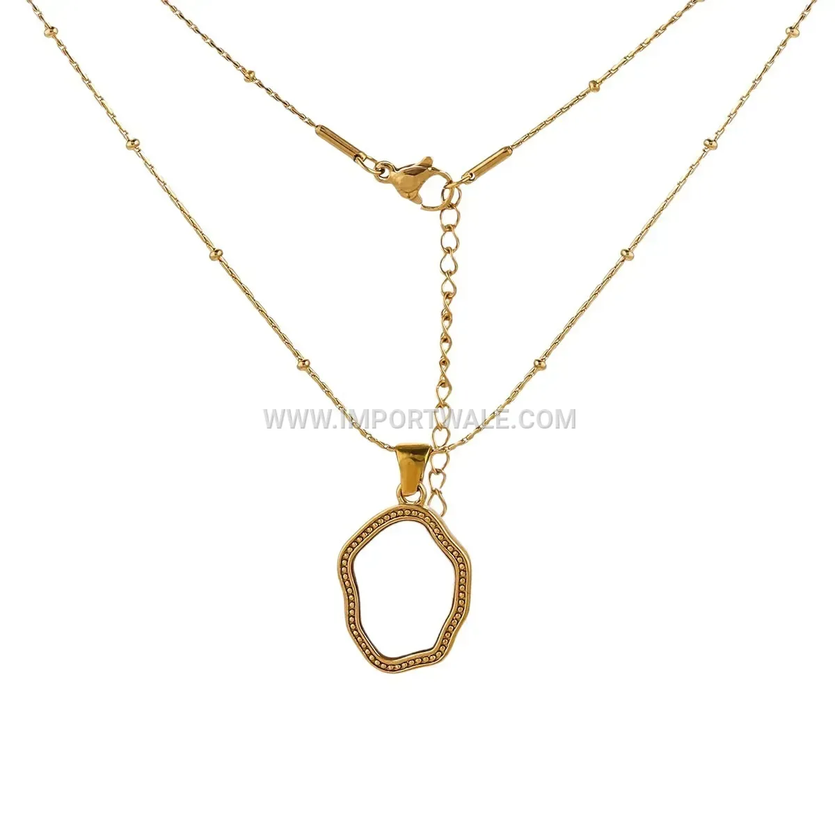 Geometric Shell Round Pendant Stainless Steel Link Chain Necklace