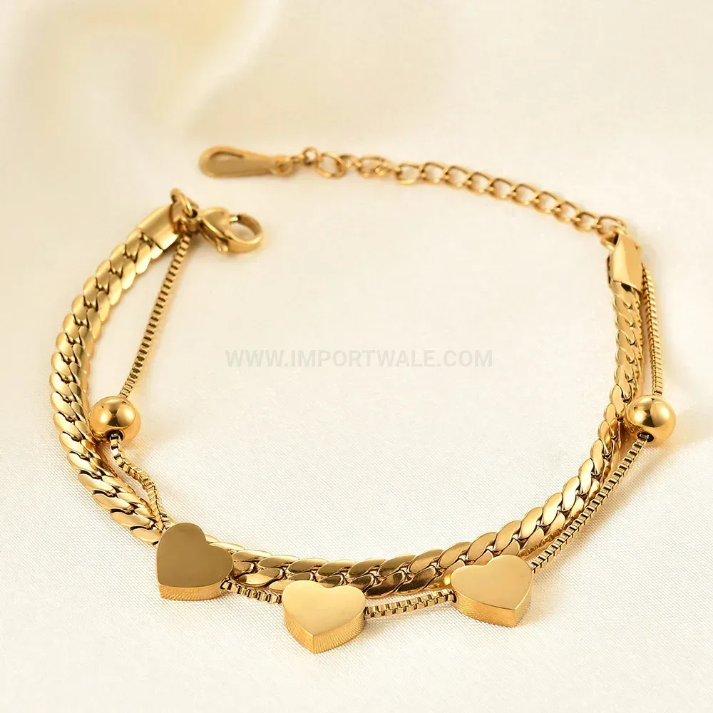 Double Layer Stainless Steel Heart Charm Bracelet