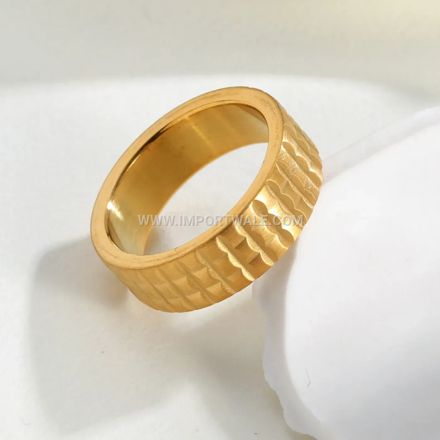 Engraved Geometric Stainless Steel Band Ring with 18K Gold Plating