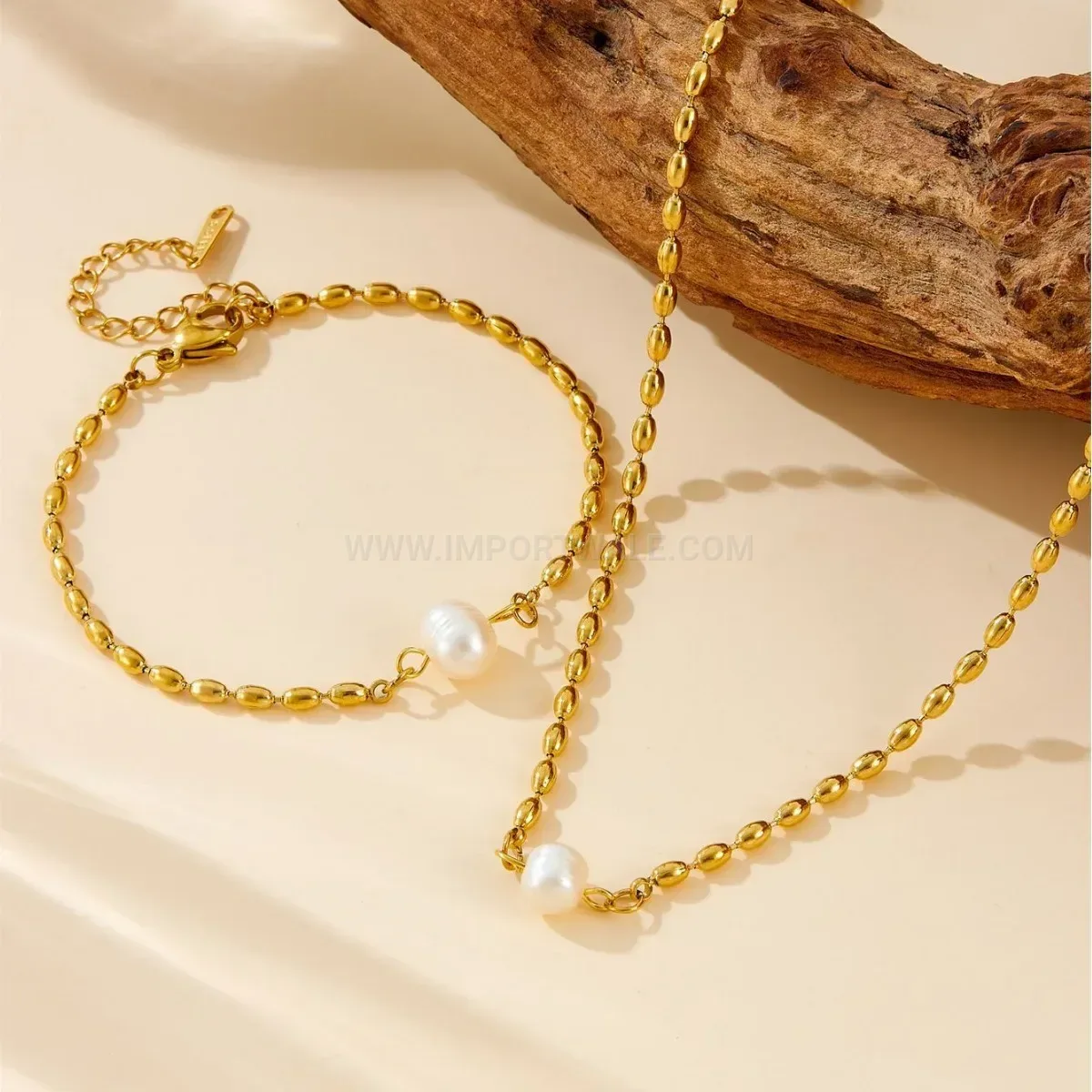 Premium Real Gold Plated Pearl Stainless Steel Jewelry Set