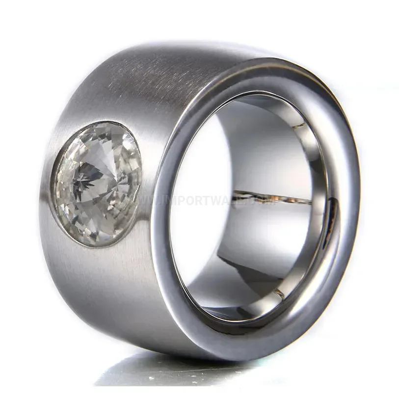 Stylish Rhinestone Embedded 14mm Stainless Steel Thumb Ring
