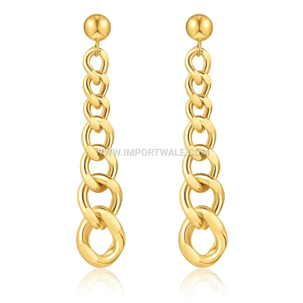 Long Stainless Steel Chain Dangle Earrings with Drop Accent