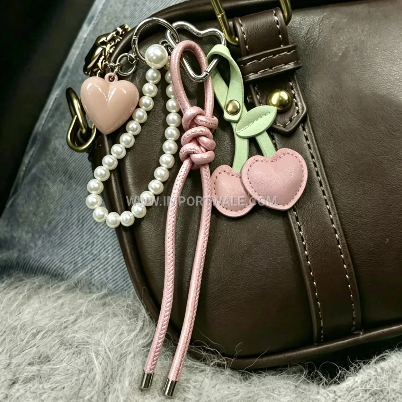 Faux Leather Cherry and Heart Bag Creative Key chains Keychain