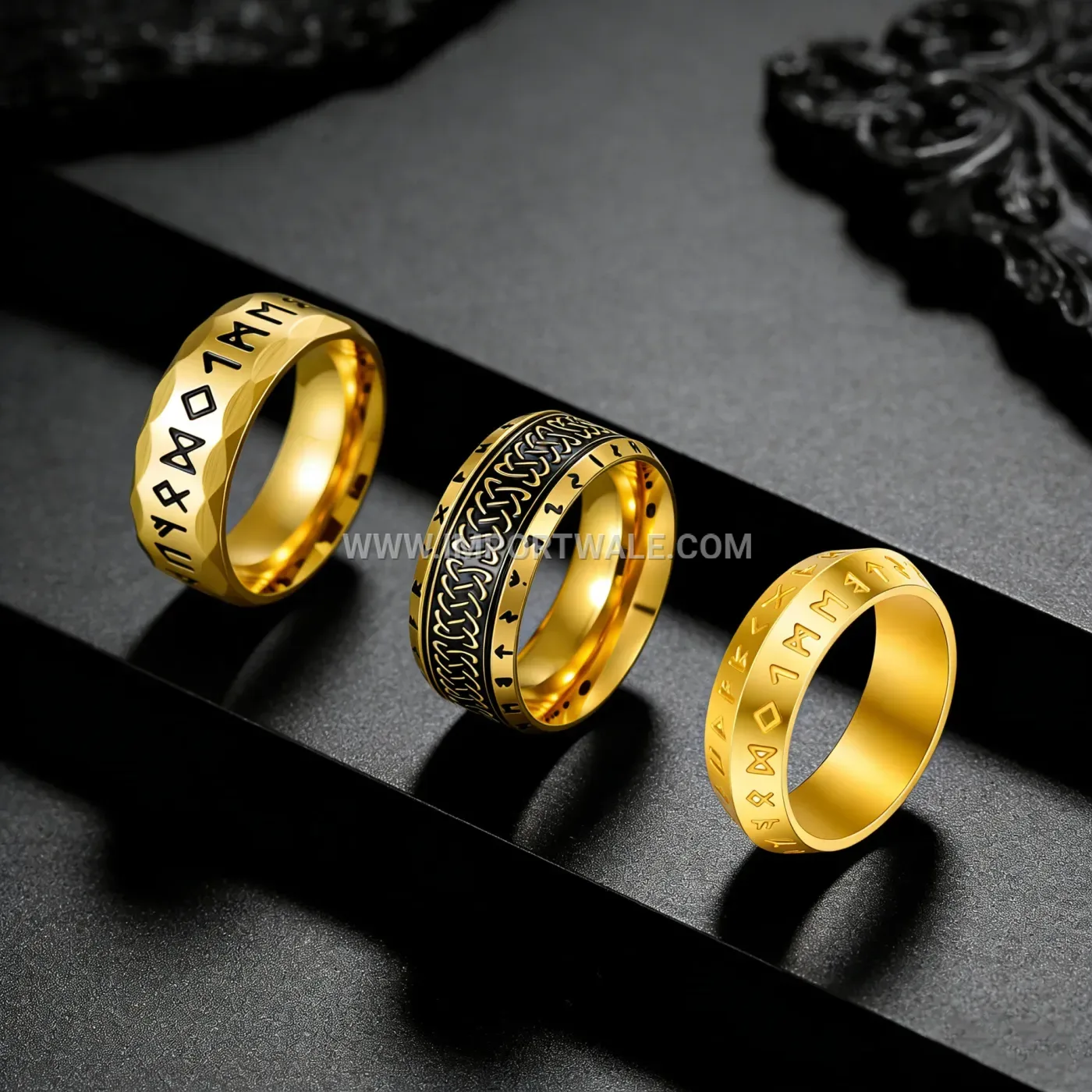 Spinning Zirconia Inlaid Etched Stainless Steel Band Ring