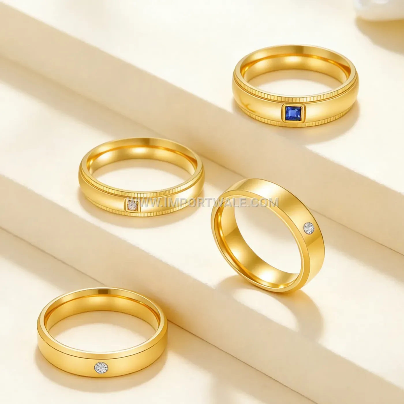 Minimalist Rhinestone Accent Stainless Steel Couple Band