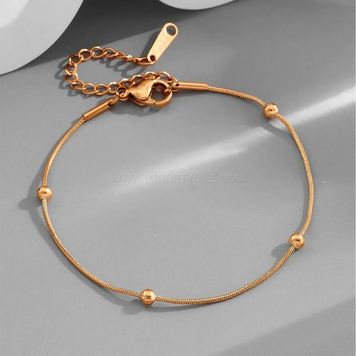 Gold Plated Bead Accent Titanium Steel Snake Chain Bracelet