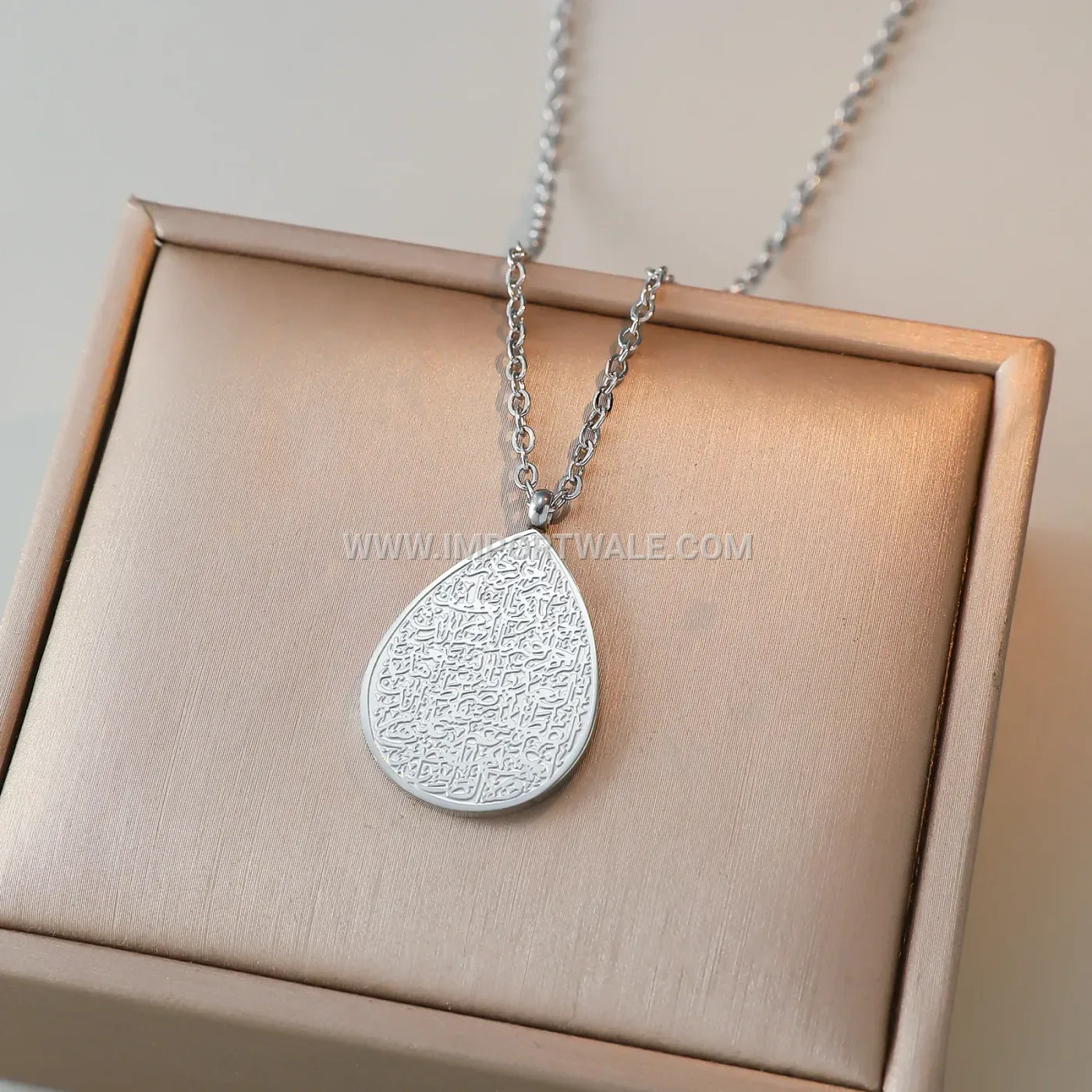 Stainless Steel Waterdrop Allah Calligraphy Pendant Necklace