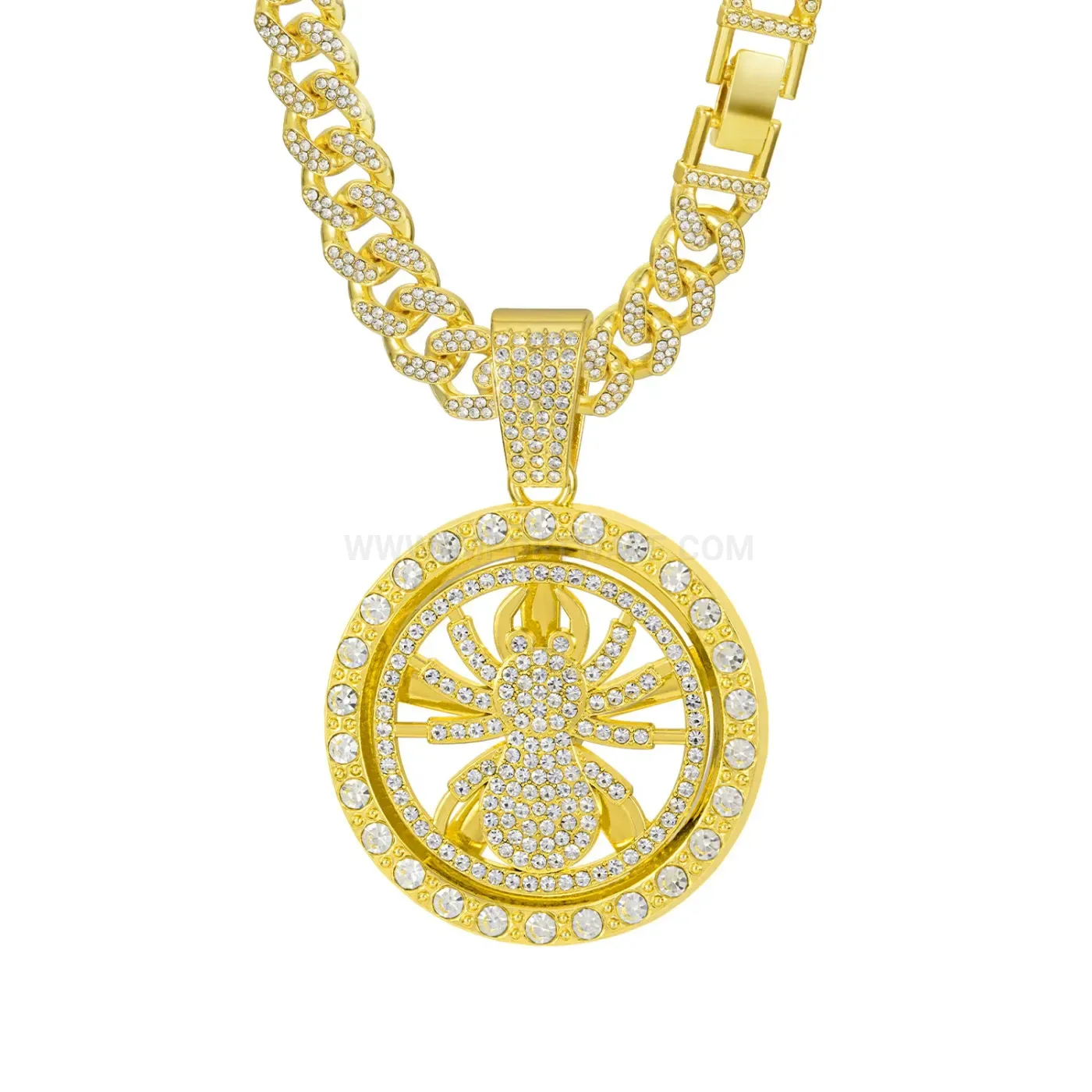 Spinning Spider Zinc Alloy Hip Hop Pendant Necklace