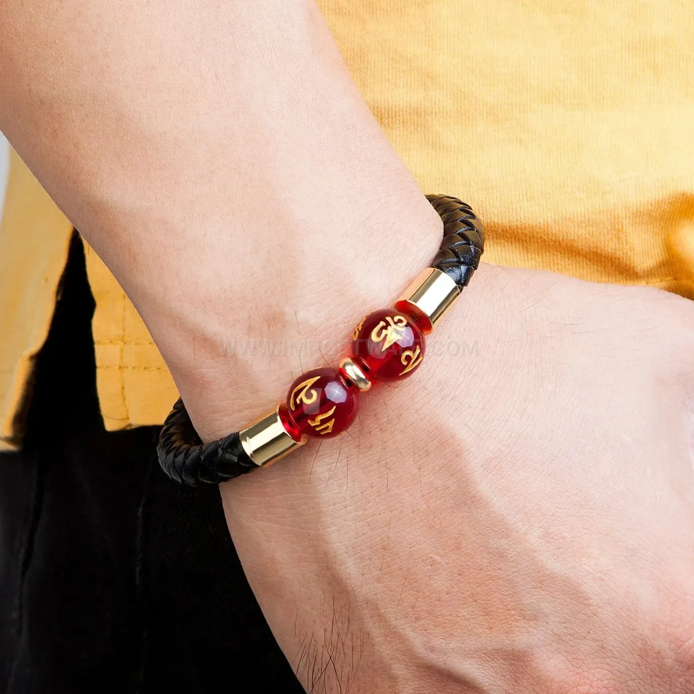 Classic Leather Cord Stone Bracelet with Stainless Steel Hardware