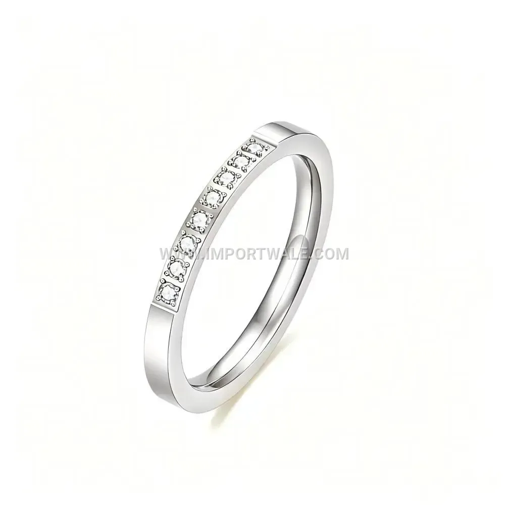 Geometrically Carved Stainless Steel Zircon Band Ring