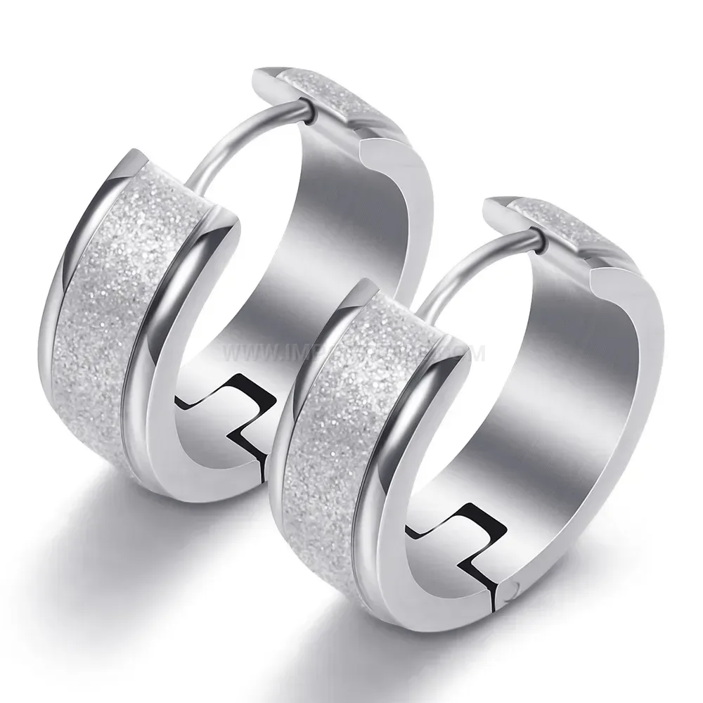 Stylish Frosted Arc Stainless Steel Huggie Hoop Earrings