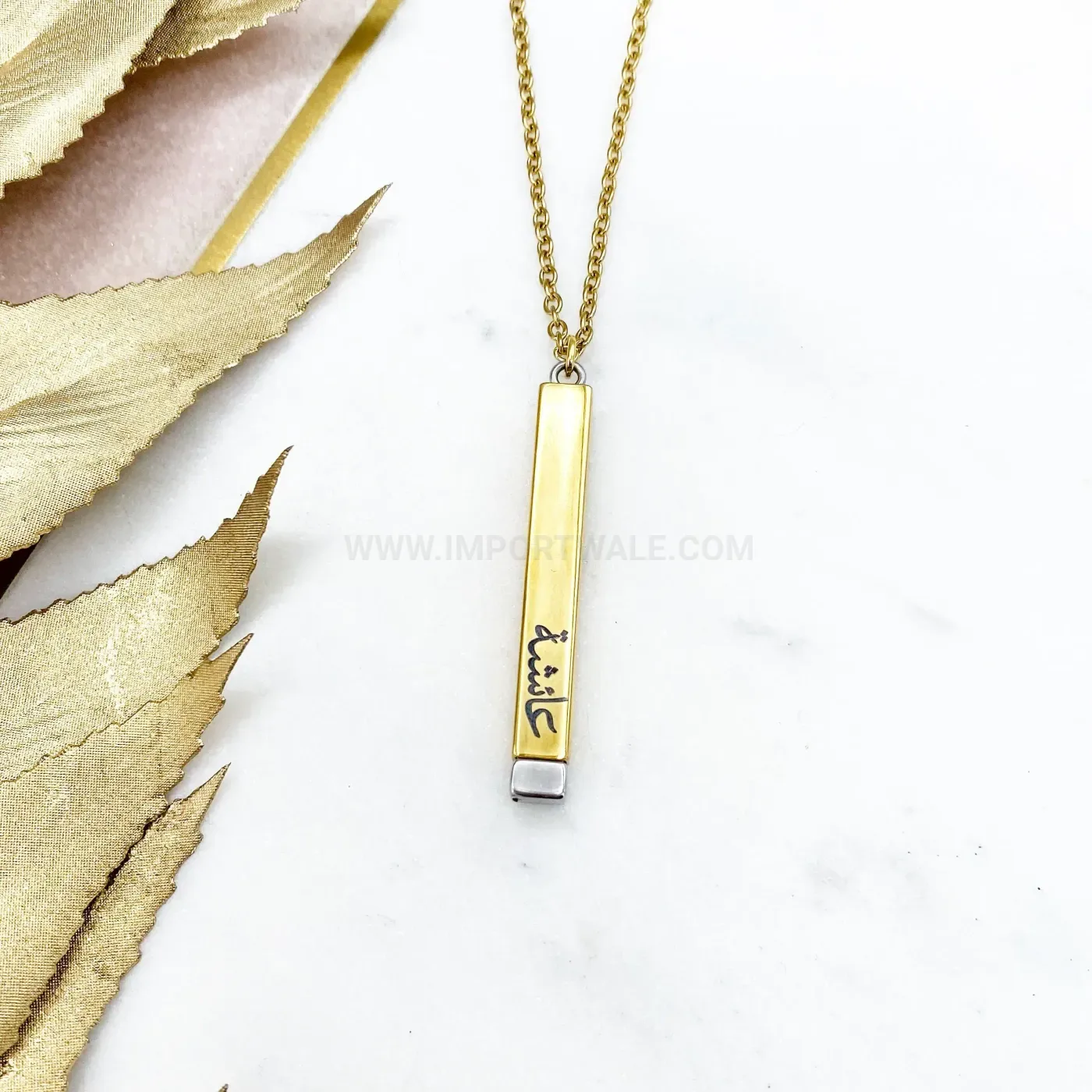 Stylish Gold Stainless Steel Ayatul Kursi Arabic Calligraphy Pendant Necklace