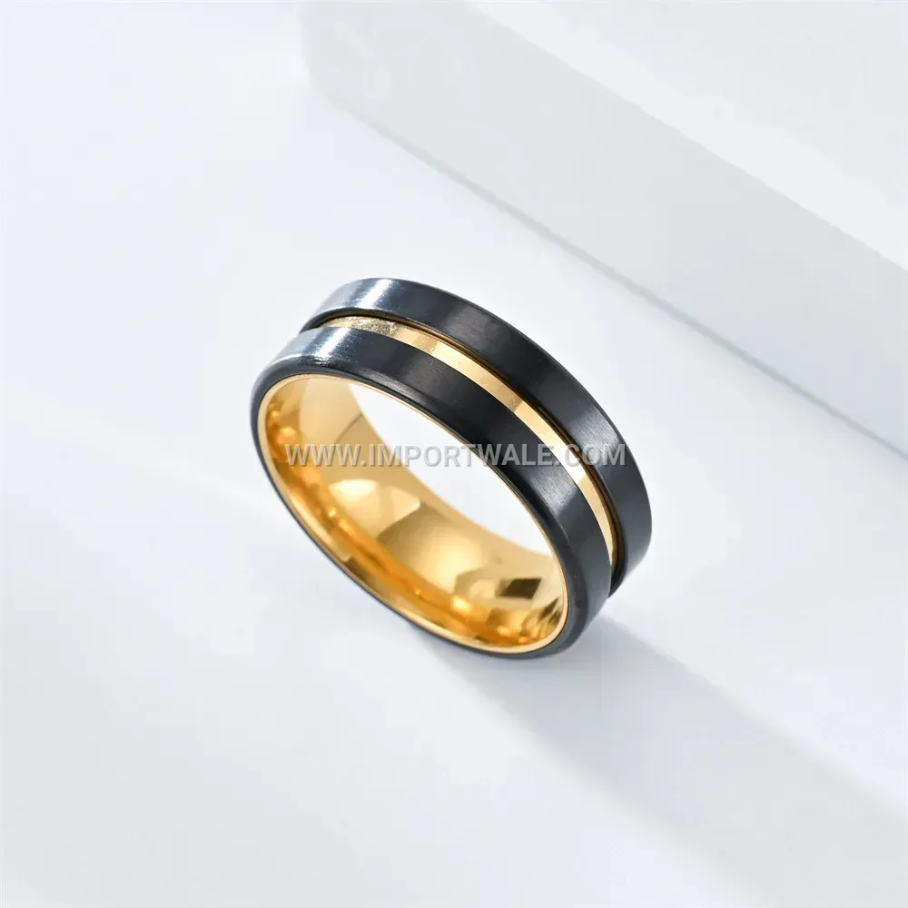 Two-Tone Stainless Steel Men's Ring with Gold Accent