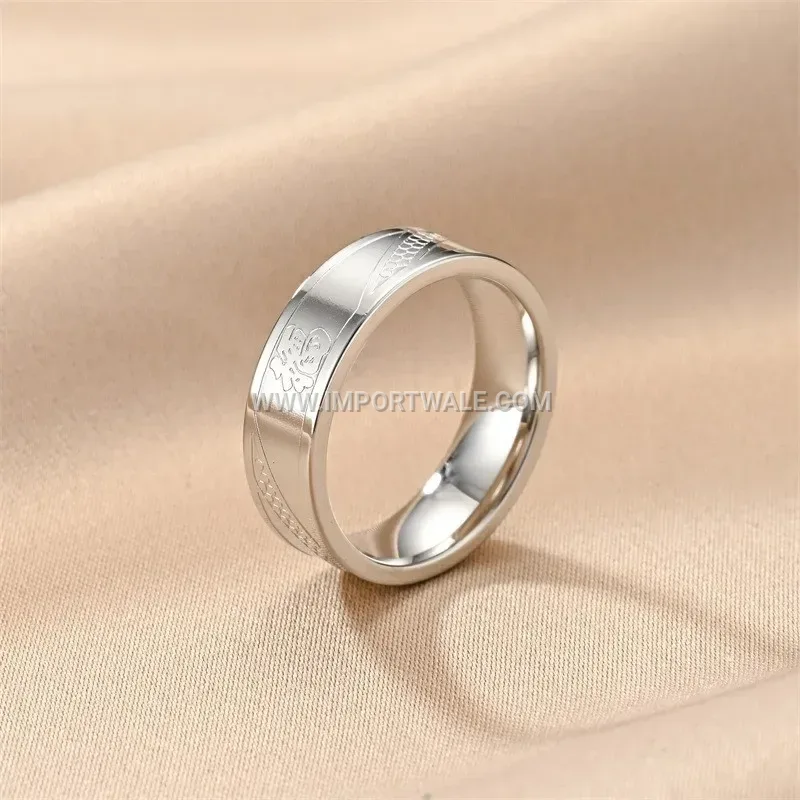 Engraved Character Stainless Steel Band Ring