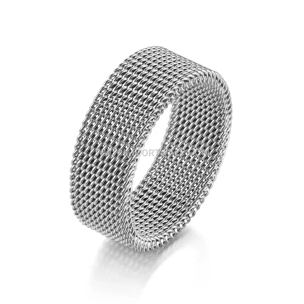 Textured Mesh Lattice Pattern Stainless Steel Band Ring