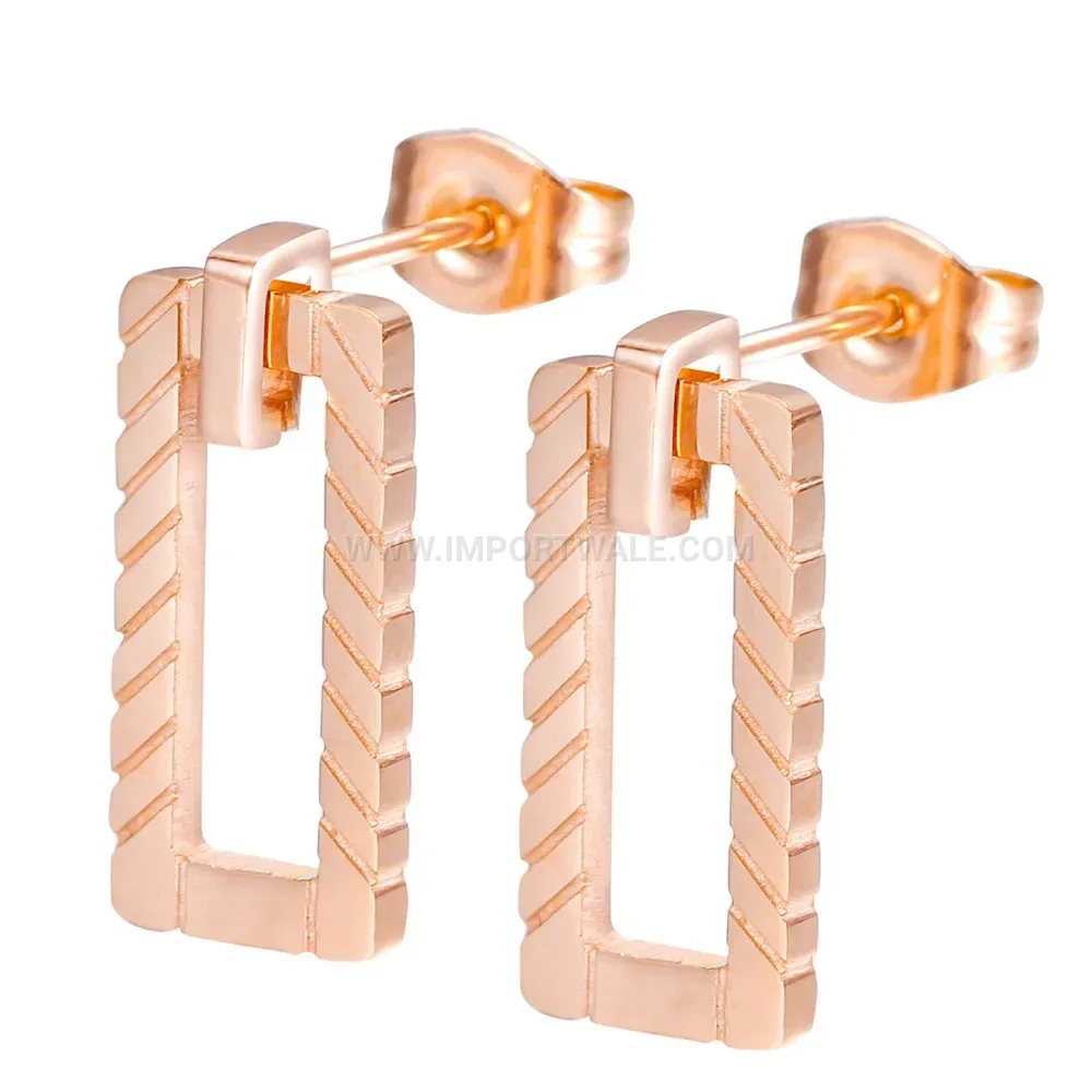 Minimalist Geometric Striped Rectangular Stainless Steel Earrings
