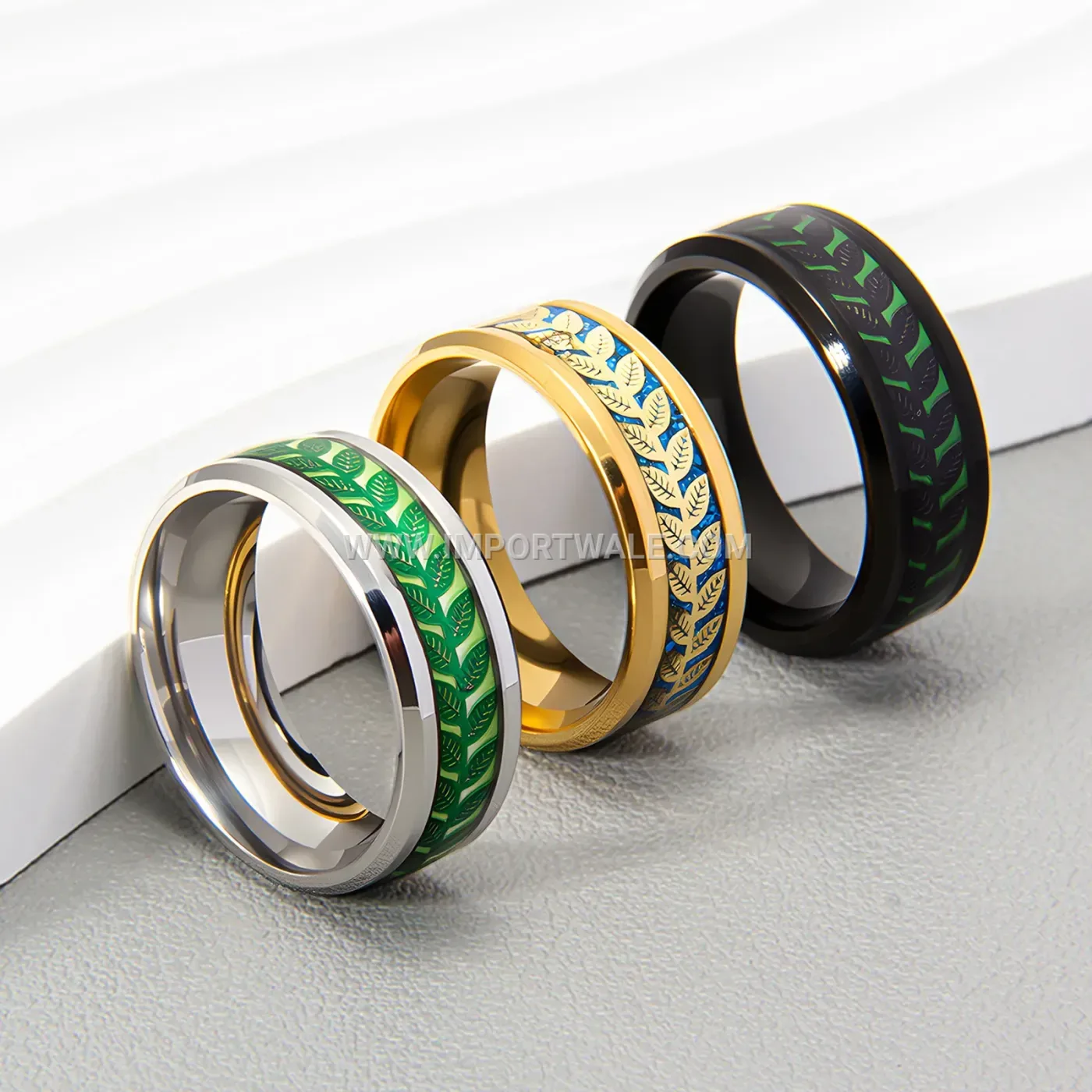 Stainless Steel Luminous Olive Leaf Band Ring