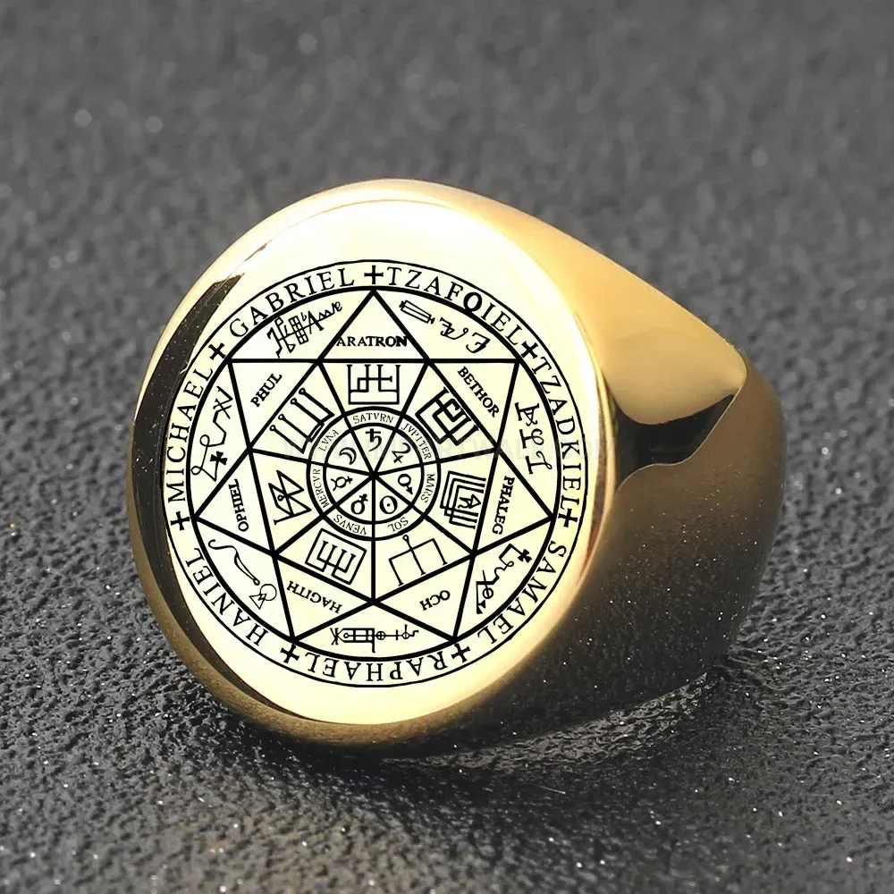 Premium Engraved Seven-Pointed Elven Star Stainless Steel Signet Ring