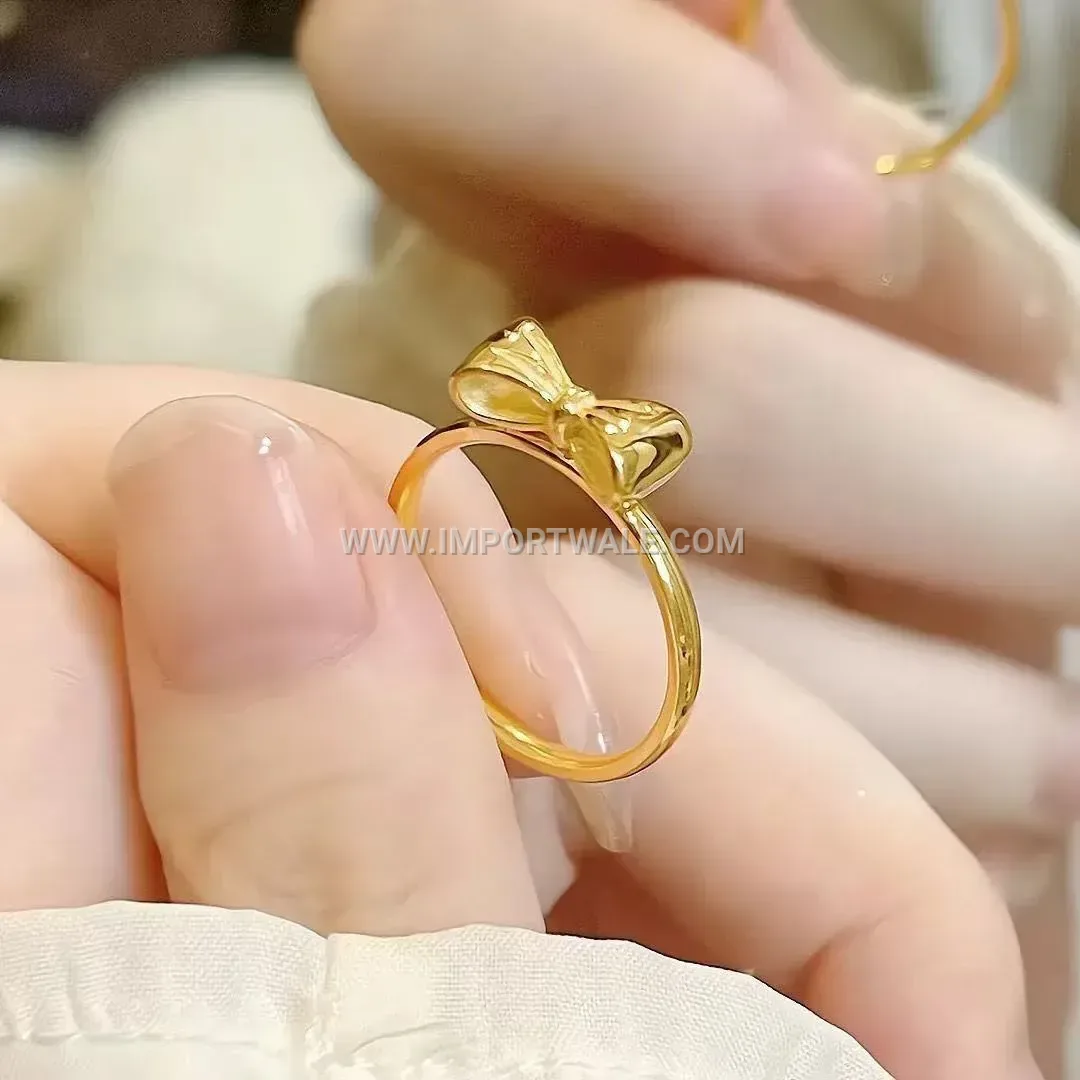 Minimalist Bow Motif Stainless Steel Slim Band Ring
