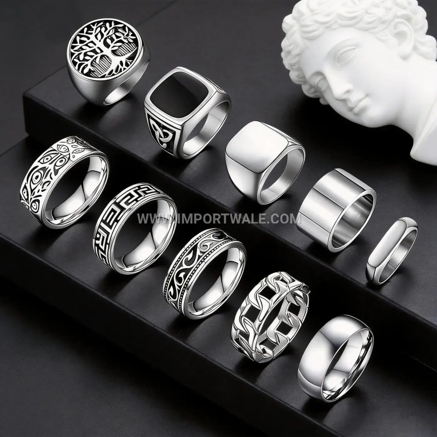 Vintage Geometric Stainless Steel Band Ring Set