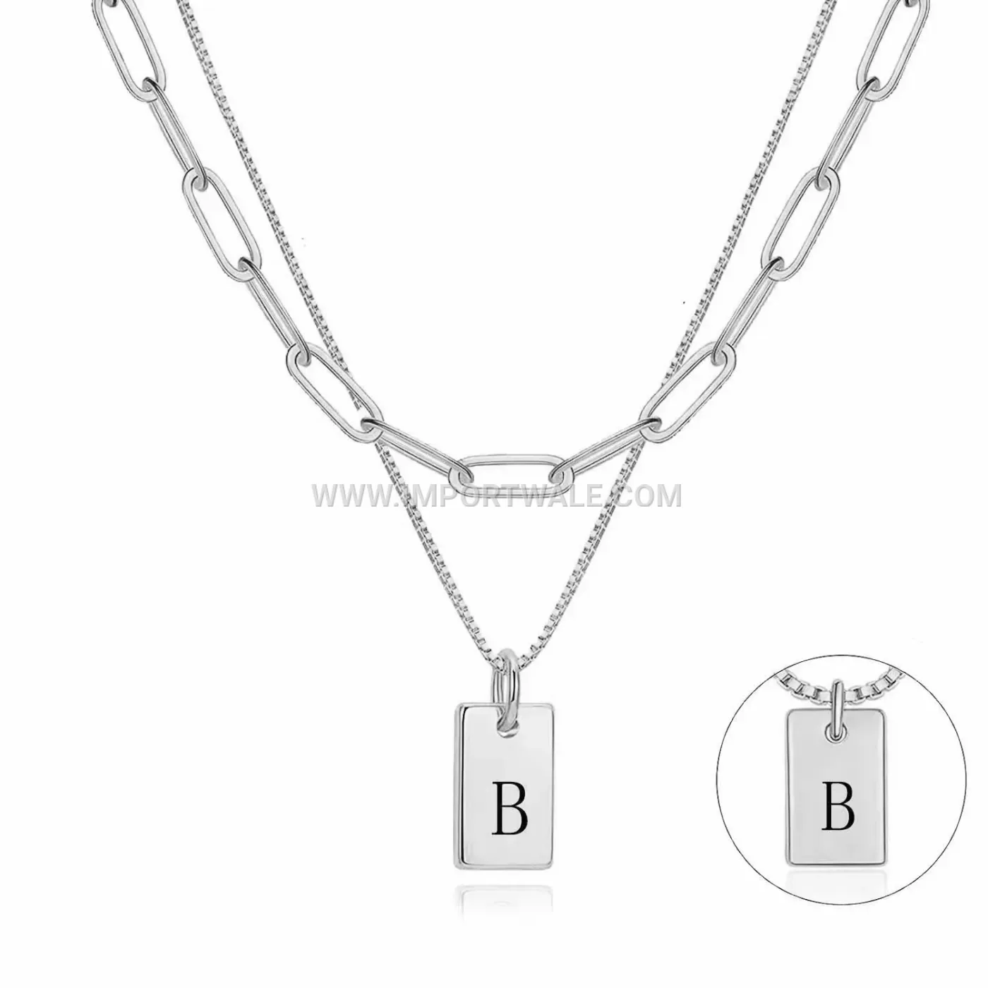 Engraved Stainless Steel Rectangular Initial Tag Necklace