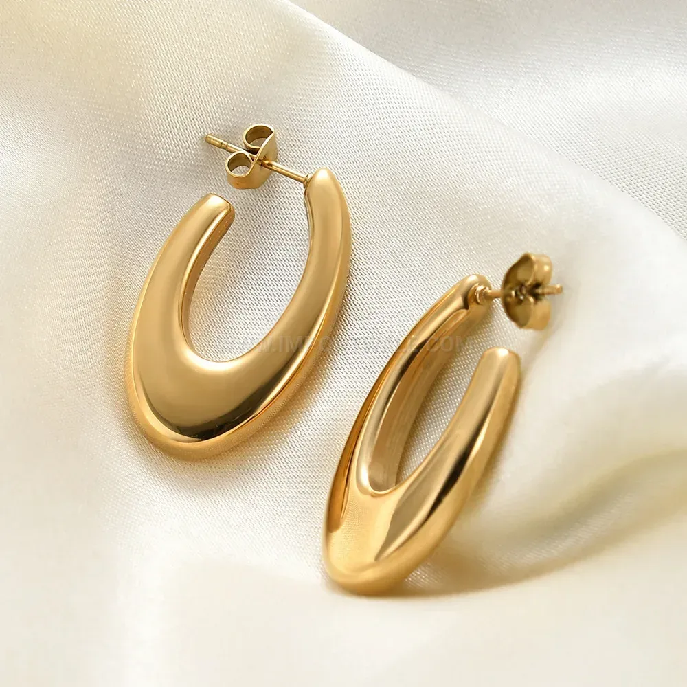 Designer Geometric 30mm Oval Stainless Steel Statement Hoop Earrings
