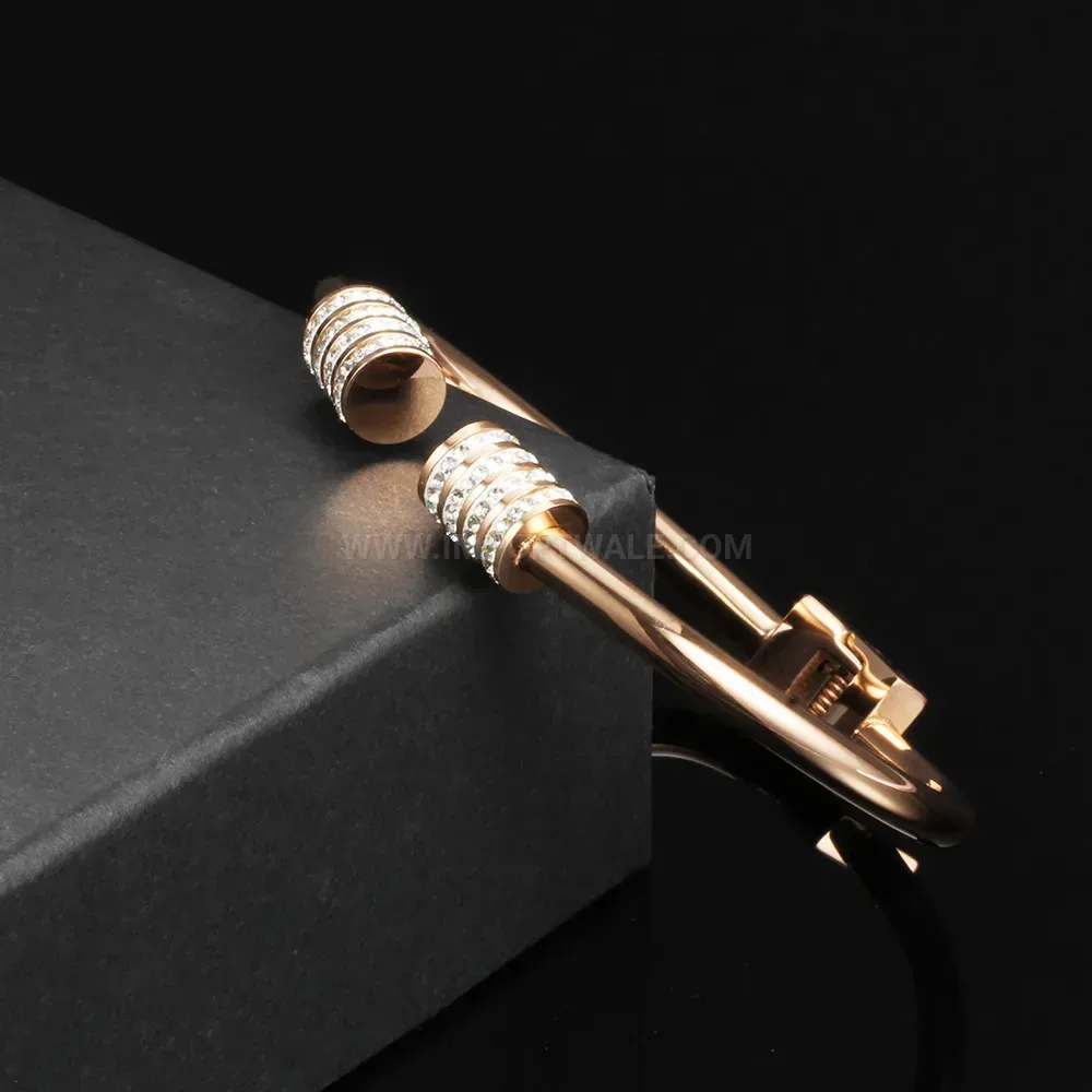Chic Sparkling Rhinestone Open Stainless Steel Bangle Bracelet