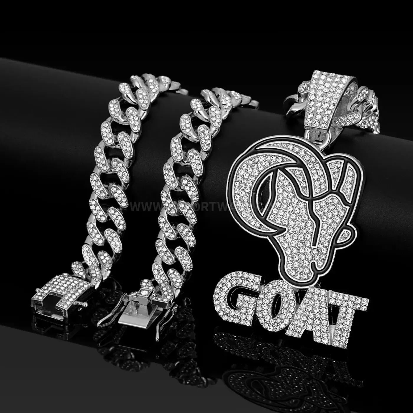 Rhinestone Goat Head Alloy Hip Hop Pendant Necklace