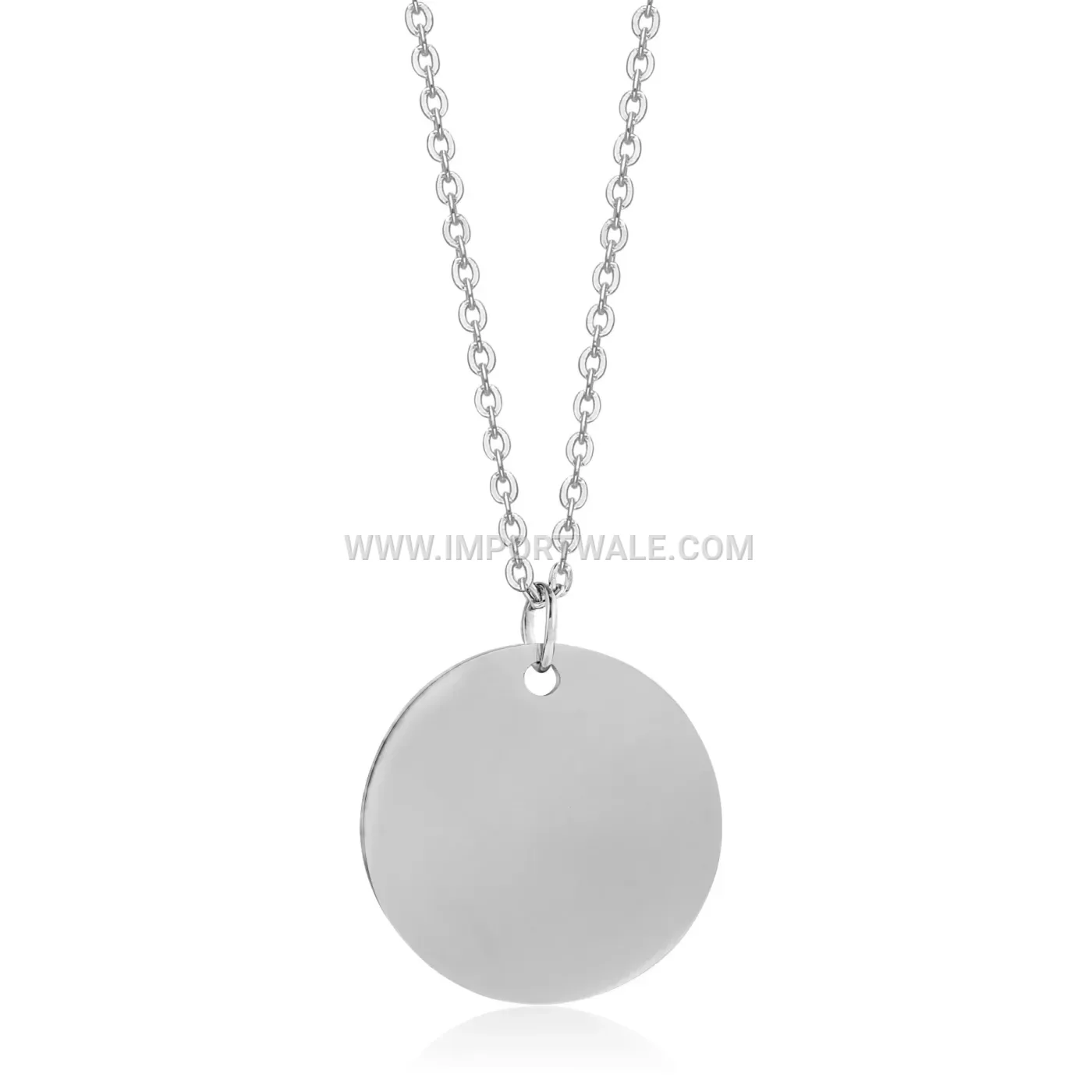 Polished Stainless Steel Round Disc Pendant Necklace
